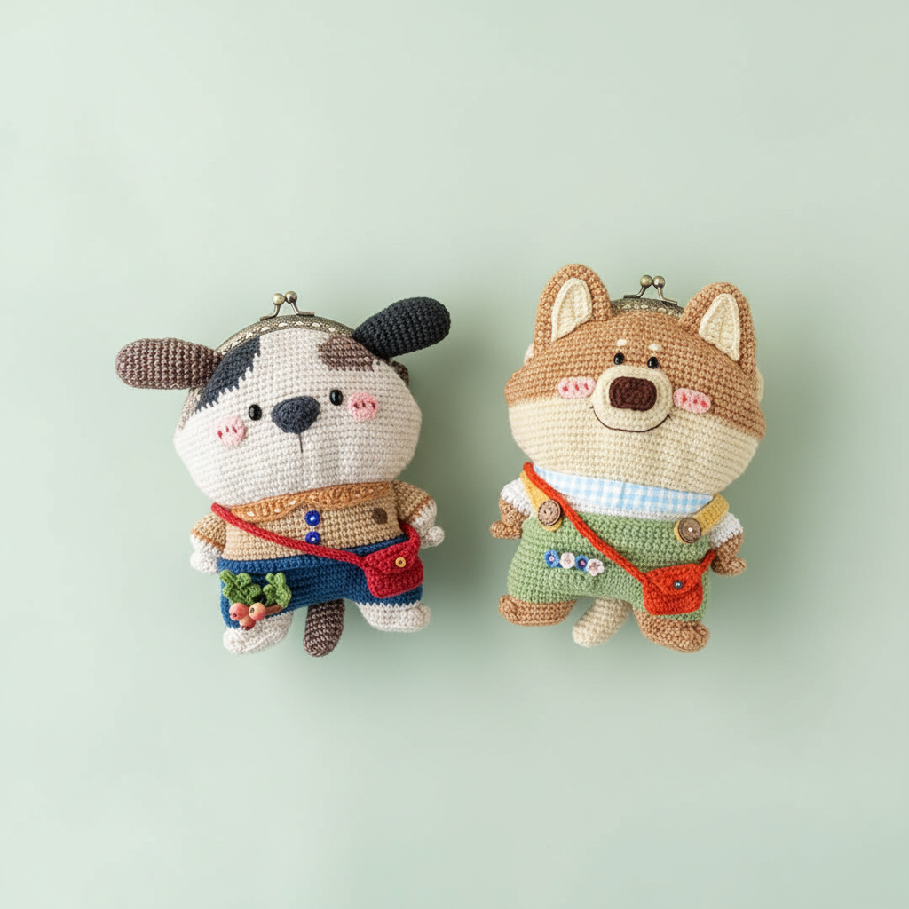 "Paw-some" Companion Handmade Crochet Mouth Gold Bag - Exquisite Puppy Clasp Pouch & Coin Purse