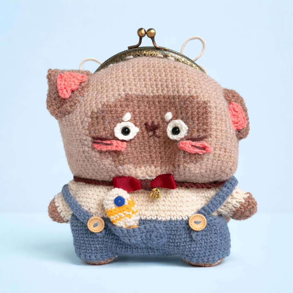 [DIY Kit] Artisan Cat Crochet Crossbody Bag - Realistic Fiber Art Set