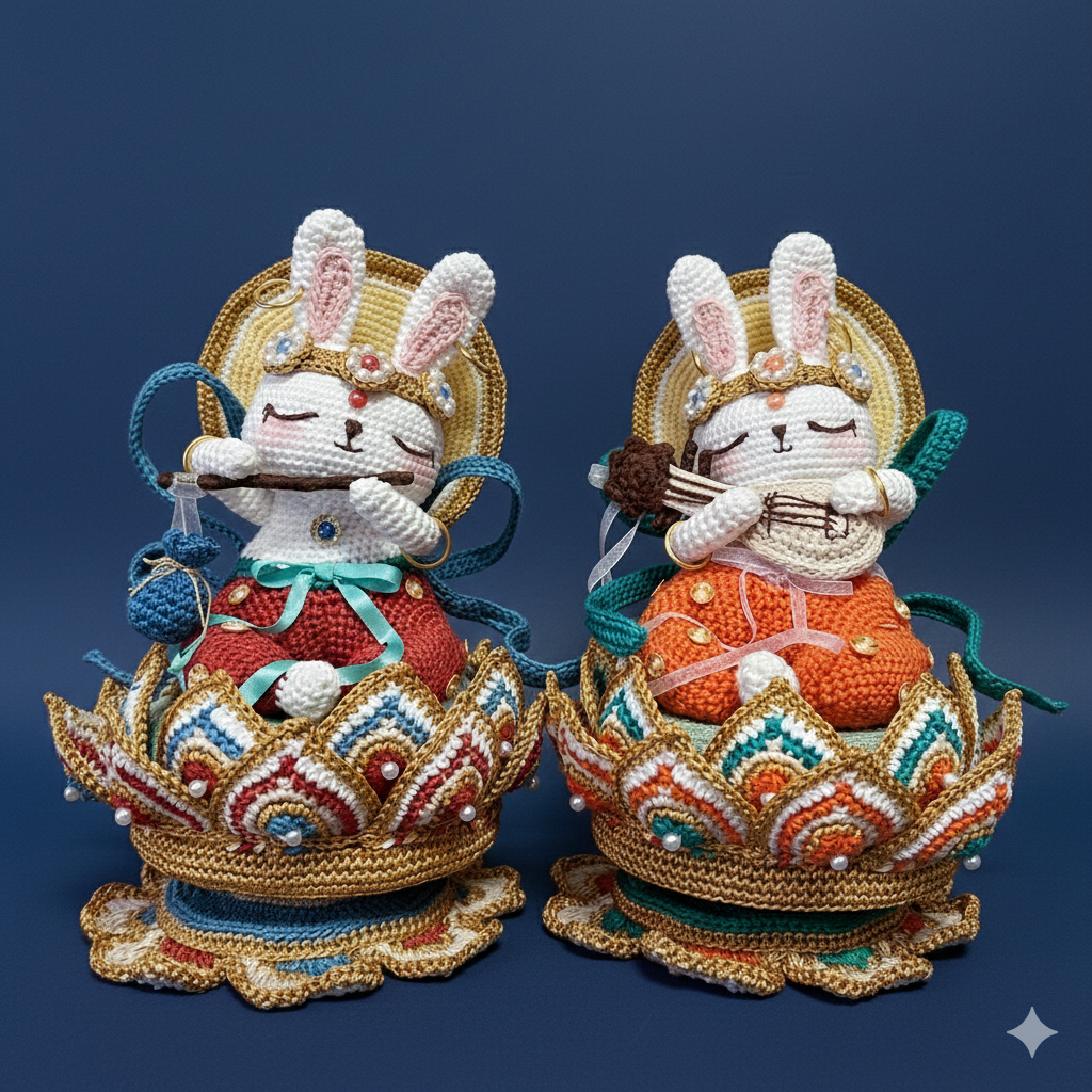 Celestial Melody: Hand-Knitted Apsaras Rabbit Music Box